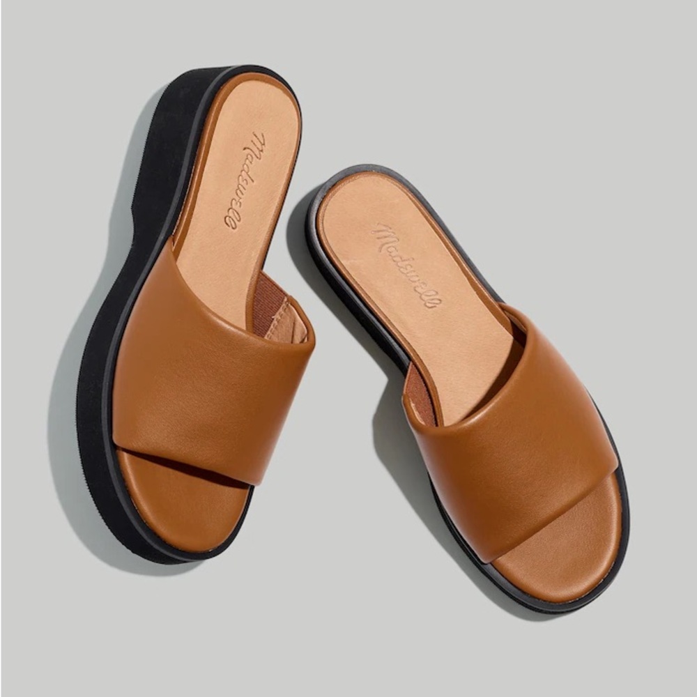 Madewell The Meesha Platform Mules in brown leather size 8